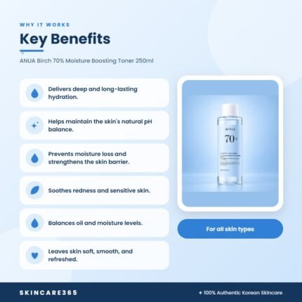 ANUA Birch 70% Moisture Boosting Toner 250ml Key Benefits