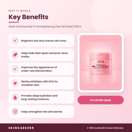 ANUA Niacinamide 5 TXA Brightening Pad (60 Pads) 210ml Key Benefits