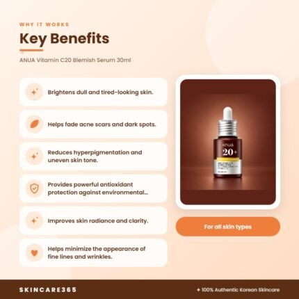 ANUA Vitamin C20 Blemish Serum 30ml Key Benefits