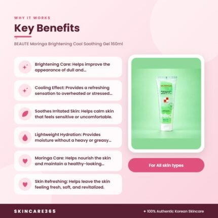 BEAUTE Moringa Brightening Cool Soothing Gel 160ml Key Benefits