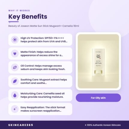 Beauty of Joseon Matte Sun Stick Mugwort+ Camelia 18ml Key Benefits