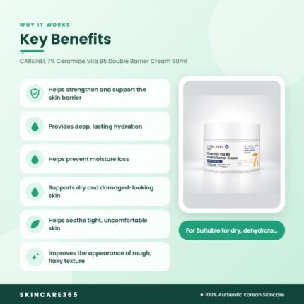 CARE:NEL 7% Ceramide Vita B5 Double Barrier Cream 50ml Key Benefits