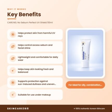 CARE:NEL No Sebum Perfect UV Shield 50ml Key Benefits