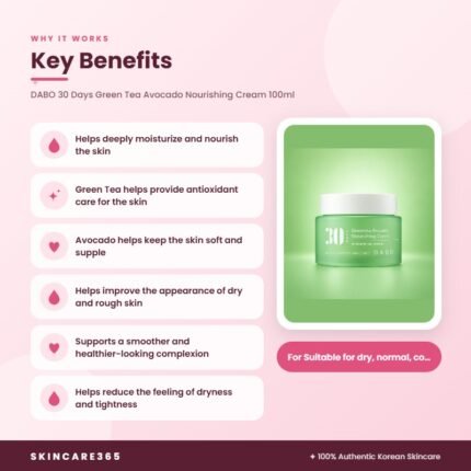 DABO 30 Days Green Tea Avocado Nourishing Cream 100ml Key Benefits