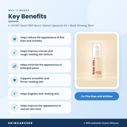 K-SECRET Seoul 1988 Serum: Retinal Liposome 2% + Black Ginseng 30ml Key Benefits