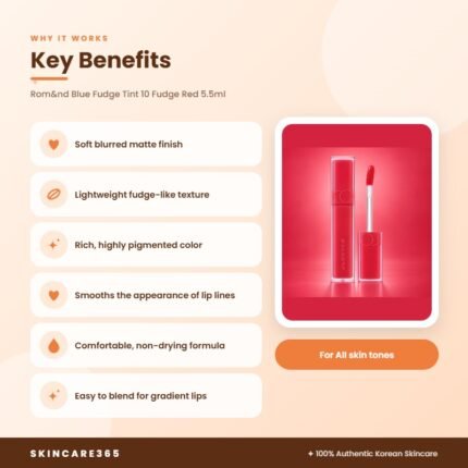 Rom&nd Blue Fudge Tint 10 Fudge Red 5.5ml Key Benefits