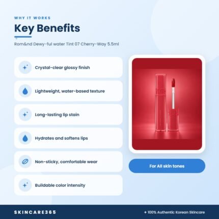 Rom&nd Dewy-ful water Tint 07 Cherry-Way 5.5ml Key Benefits