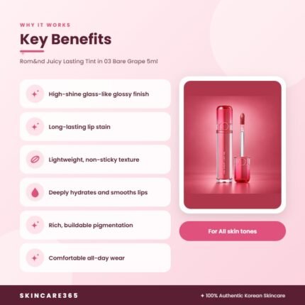 Rom&nd Juicy Lasting Tint in 03 Bare Grape 5ml Key Benefits