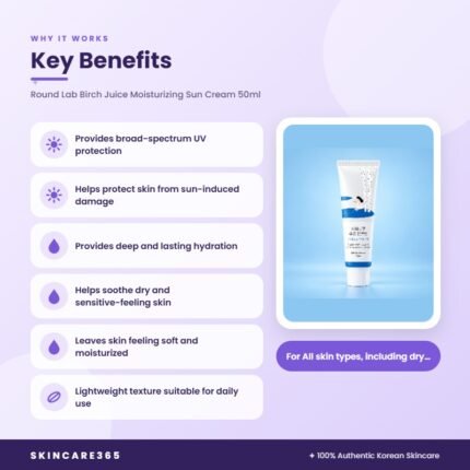 Round Lab Birch Juice Moisturizing Sun Cream 50ml Key Benefits