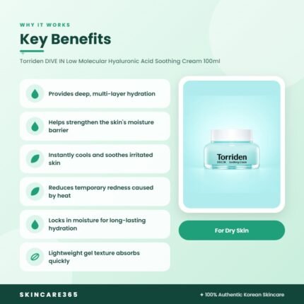 Torriden DIVE IN Low Molecular Hyaluronic Acid Soothing Cream 100ml Key Benefits